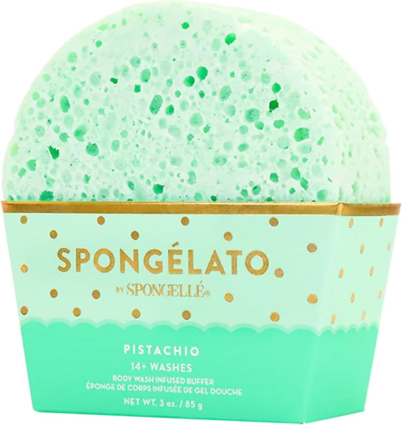 SPONGELLÉ Spongelato Loofah Exfoliating Body Scrubber by Spongelle | Infused with Body Wash | Bath & Shower Loofah for Women | 14+ uses | Pistachio Gelato Inspired - Image 1